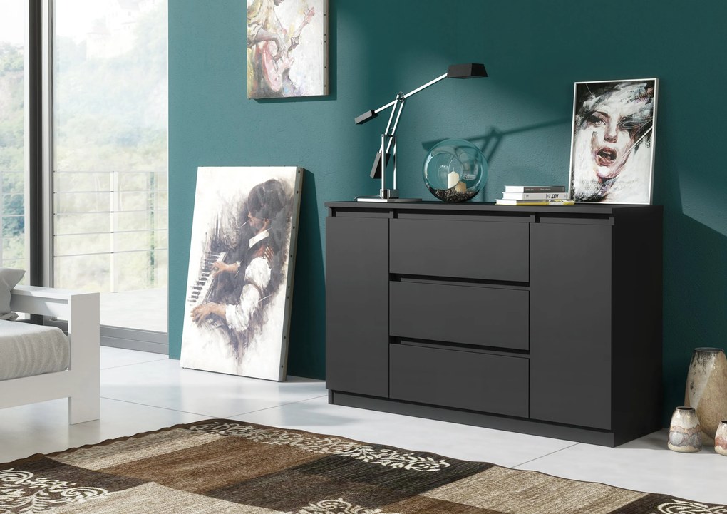 Komoda NUDO - Czarny / Front Czarny / Mat / 120 cm / 3 szuflady