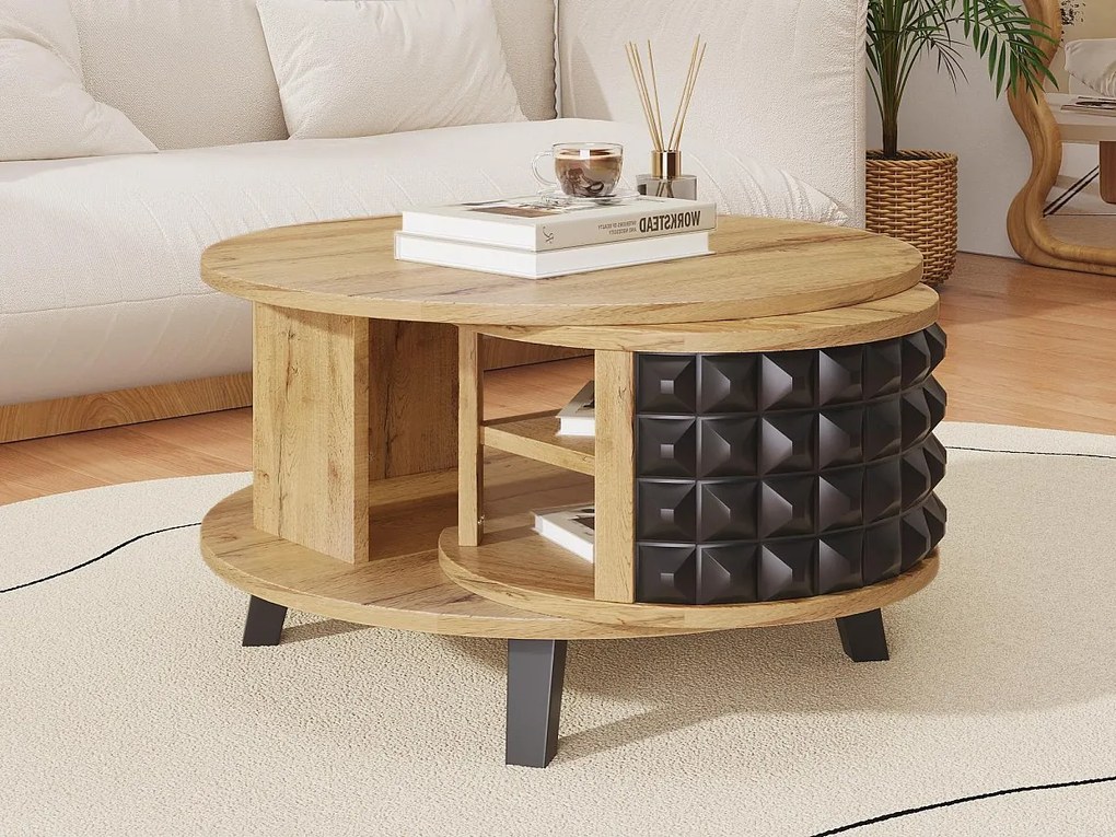 Stolik kawowy - z obrotowym schowkiem wewnętrznym - Naturalny i Czarny
