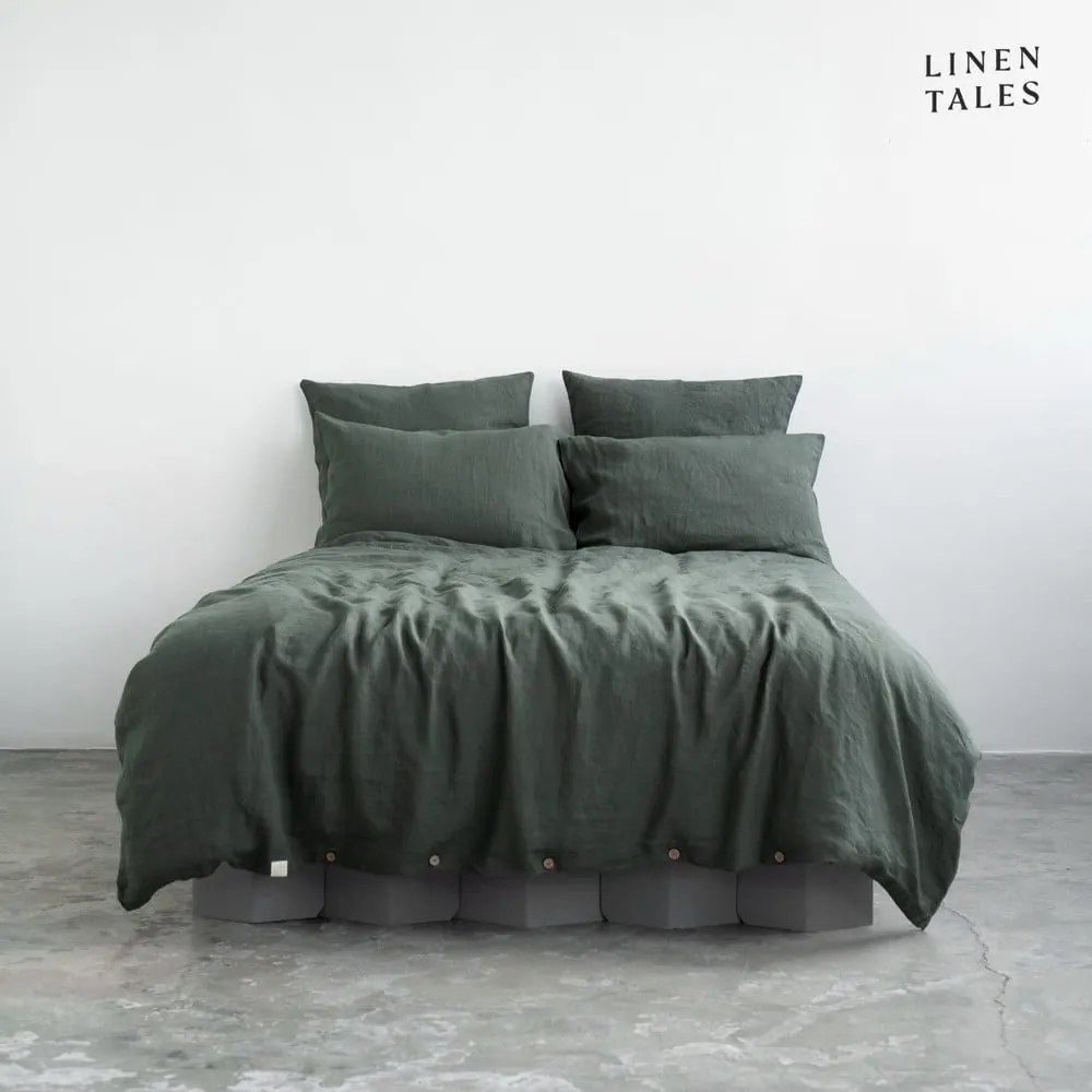 Ciemnozielona lniana pościel dwuosobowa 200x200 cm – Linen Tales