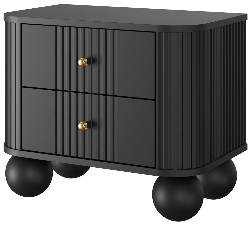 Zestaw szafek nocnych Vesper 56 cm - czarny / złote uchwyty / nogi kule