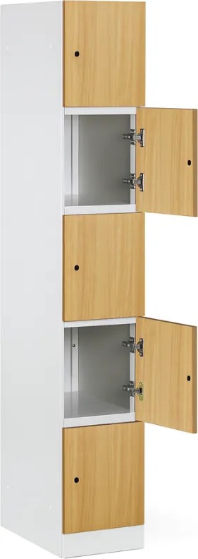 Szafka skrytkowa S1, 5 schowków, 1850 x 300 x 500 mm, zamek RFID, drzwi laminowane, orzech