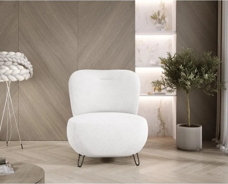 Fotel LUIS skandynawski wolnostojący na metalowych nogach w tkaninie NOW OR NEVER 01