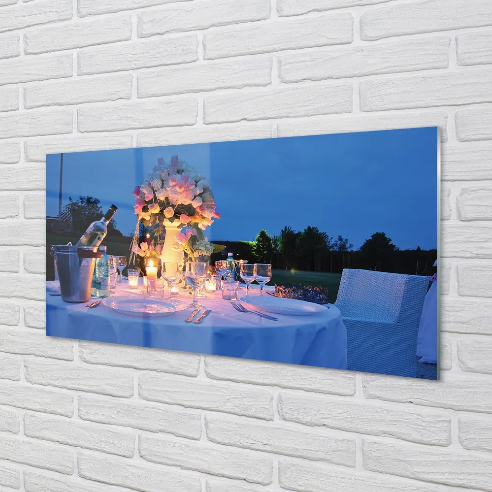 Panel nad Blat Kuchenny Romantyczna Kolacja: Wino i Kwiaty