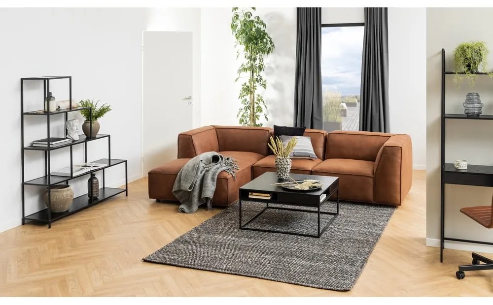 Koniakowy narożnik ze skóry z recyklingu Bonami Selection Fairfield, prawostronny, 282 cm