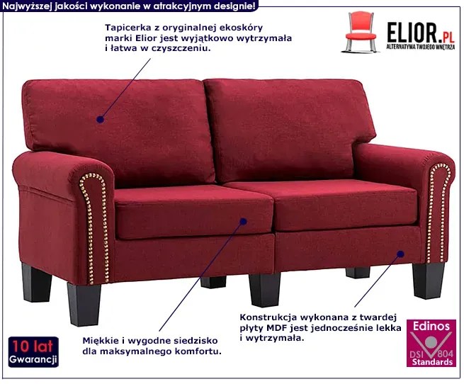 Luksusowa dwuosobowa sofa czerwone wino - Alaia 2X