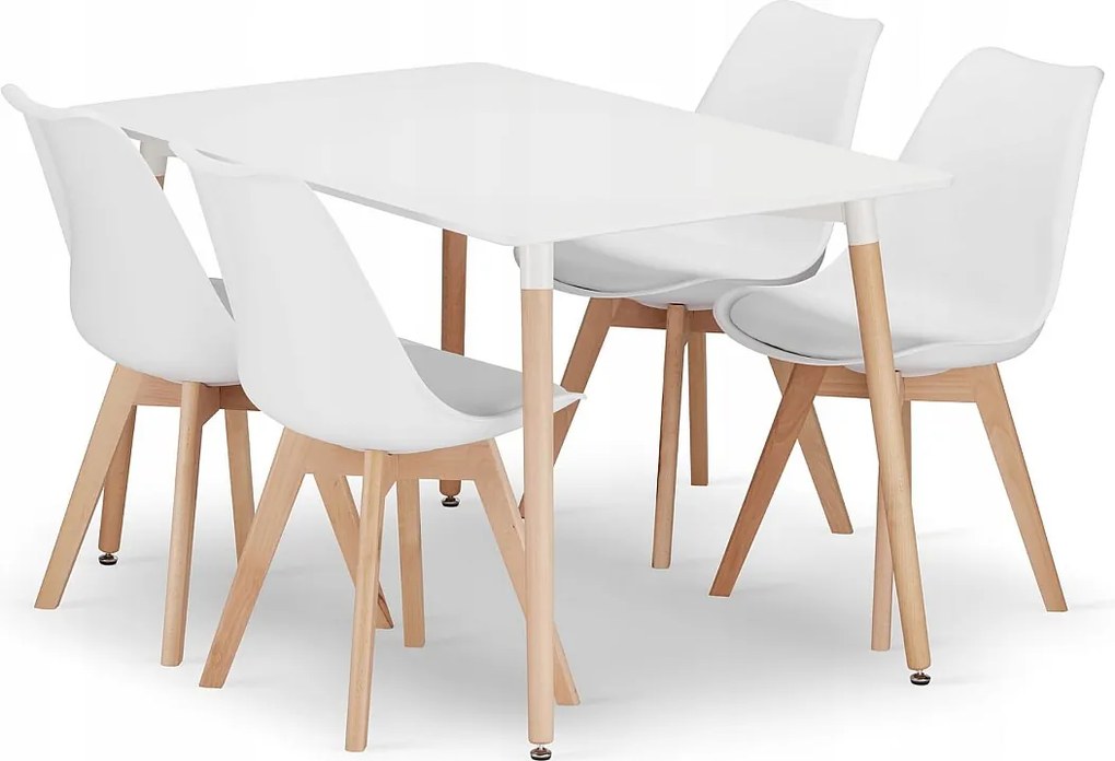 Valora YURO Stół prostokątny 120x80 biały + 4 krzesła RIKX białe
