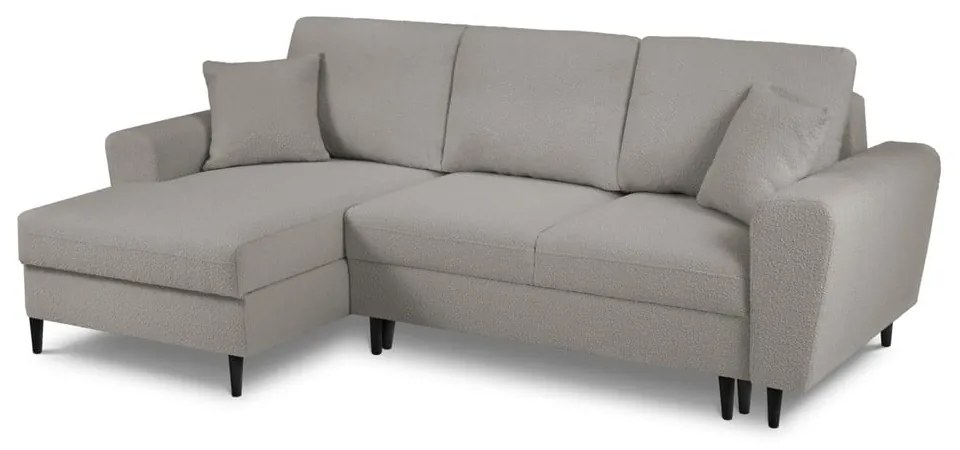 Jasnoszary rozkładany narożnik ze schowkiem z materiału bouclé (lewostronny/z szezlongiem) Kyoto – Cosmopolitan Design