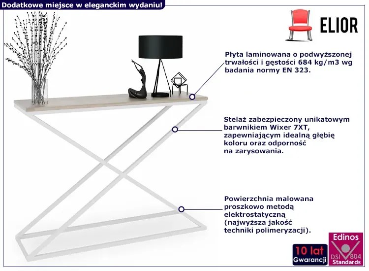 Wąska konsola w stylu skandynawskim biały + dąb sonoma G3-C49