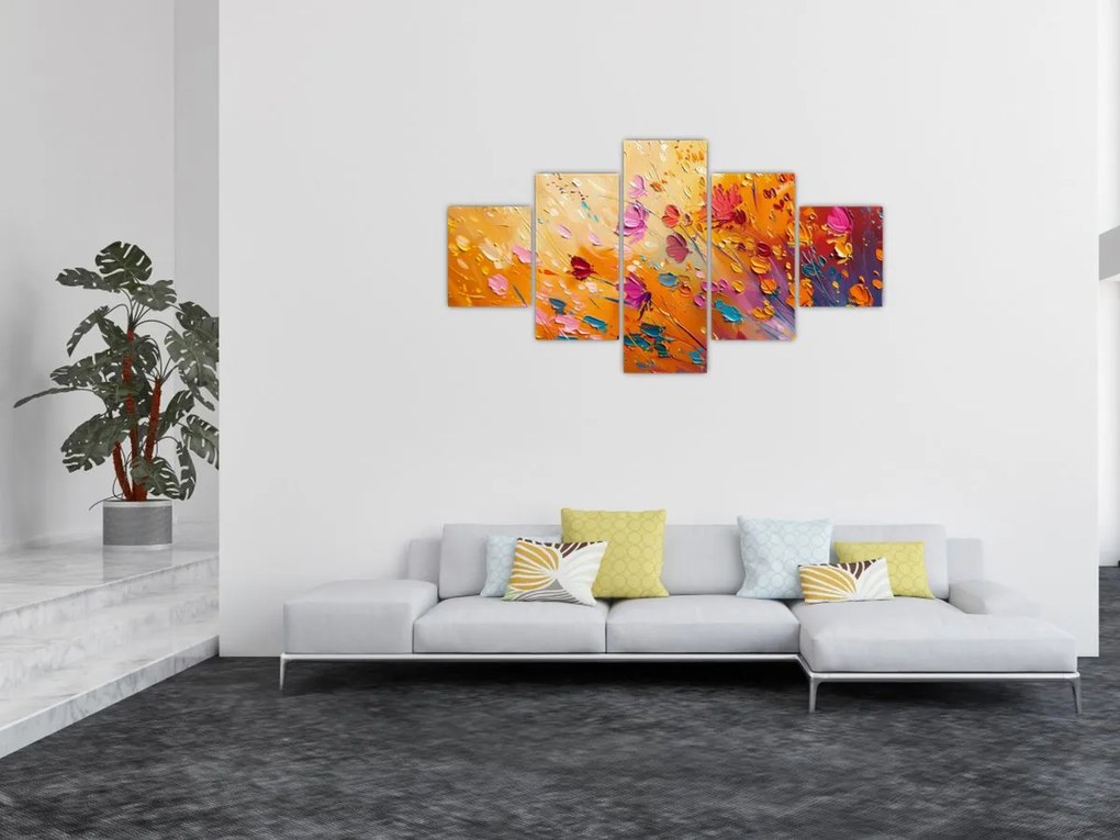 Obraz - Malowanie kolorowych kwiatów (125x70 cm)