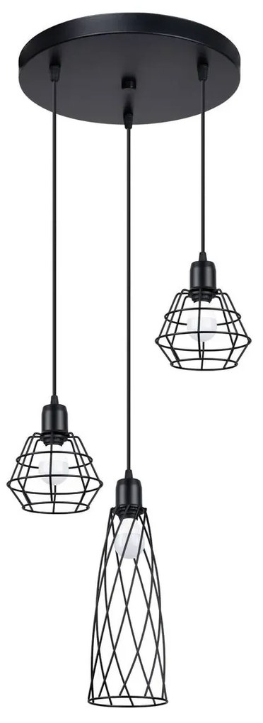Lampa wisząca SUBA 3P czarna geometryczna  SOLLUX  LIGHTING