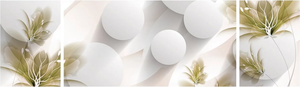 Obraz - 3D koła z kwiatami (170x50 cm)