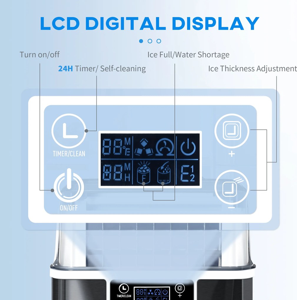 HOMCOM Maszyna do Lodu 20kg/24h Czarna 25,2x36x37,1cm | Aosom PL