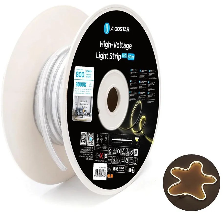 Aigostar - Taśma LED 50 m, 400 W, 230 V, 3000 K, IP65