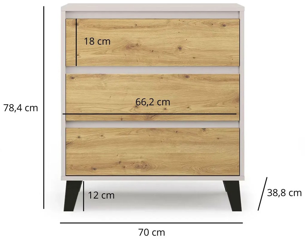 Skandynawska komoda na czarnych nóżkach kaszmir + dąb artisan C2-N07
