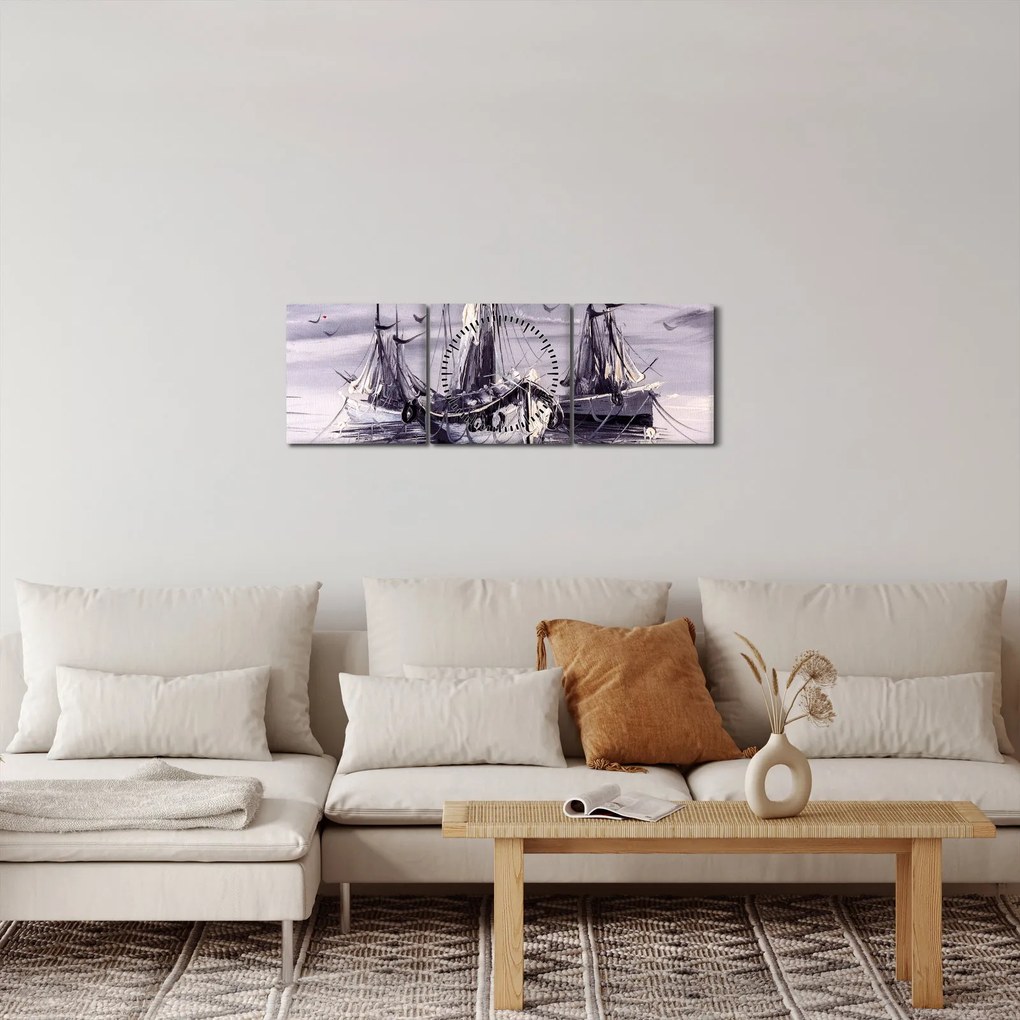 Obraz - Port, obraz olejny (z zegarem) (90x30 cm)