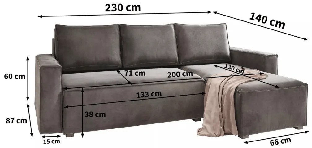 Rozkładana narożna sofa CAVELO, ciemnoszara, uniwersalna