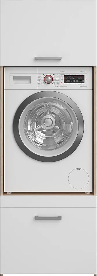 Mebel pod pralkę z 1 półką, 1 szufladą i 1 szafką - Jasny naturalny i biały - S64 x W184 - ERKANO