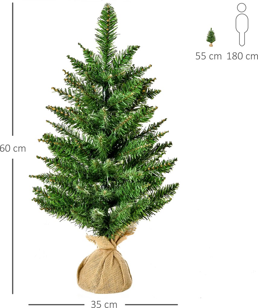 HOMCOM Mini Choinka ze sztucznym śniegiem, 60 cm wysokości, ze stojakiem cementowym, Kolorowa