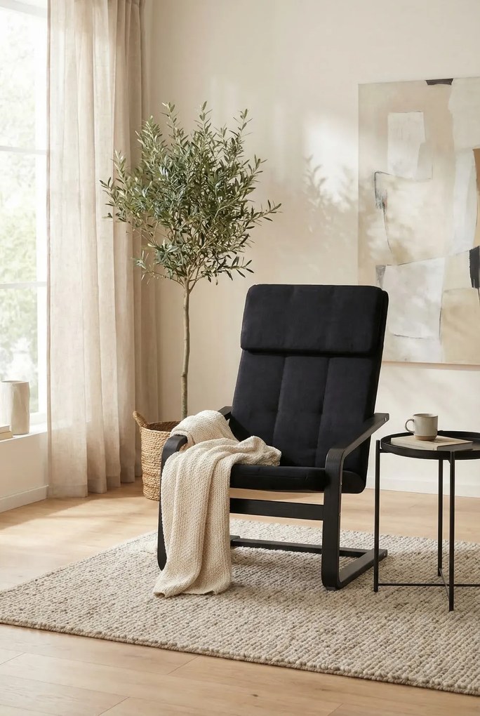 Czarny drewniany fotel wypoczynkowy do salonu H9-N52