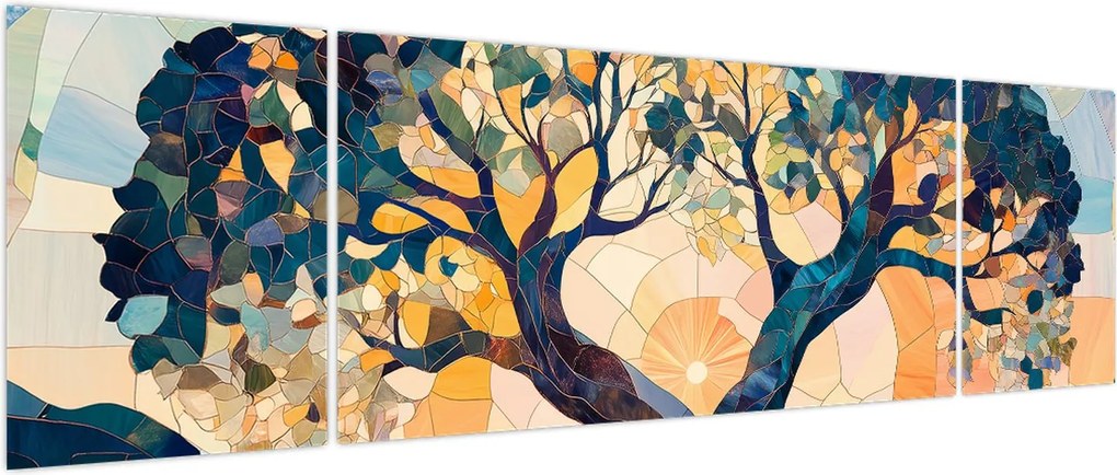 Obraz – Mozaika – słońce i drzewo II. (170x50 cm)