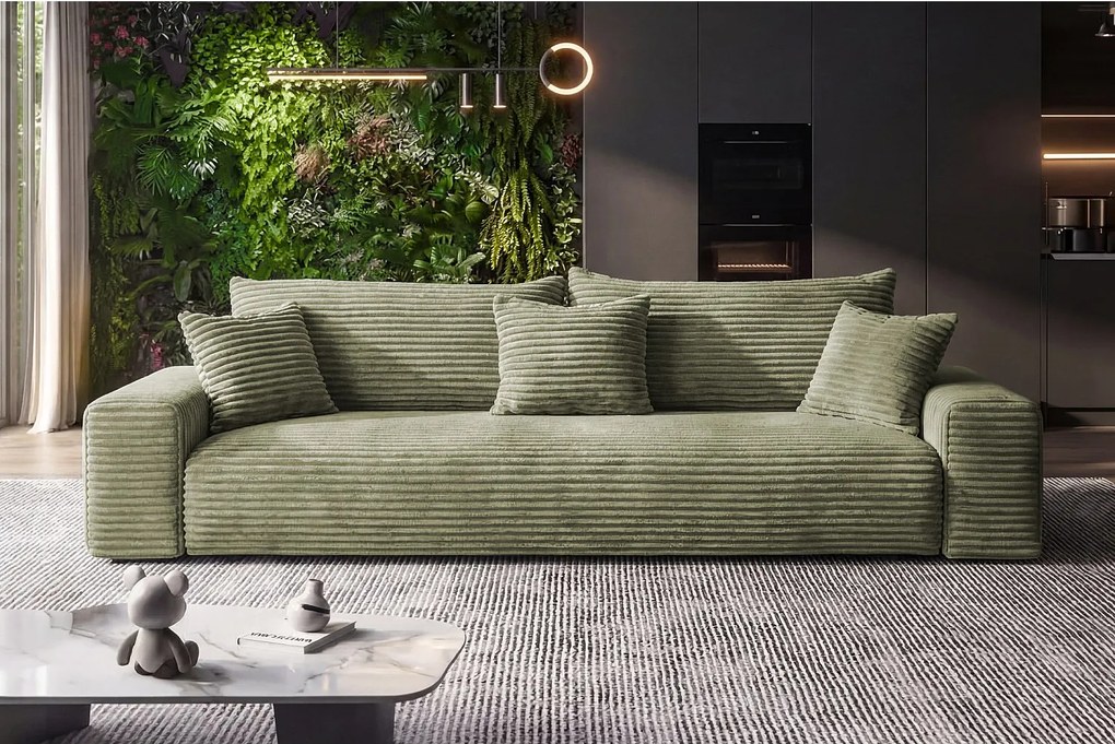 Sofa Wielofunkcyjna Cordo z Pojemnikiem w Zielonym Welurowym Sztruksie 265 cm - Sofiland