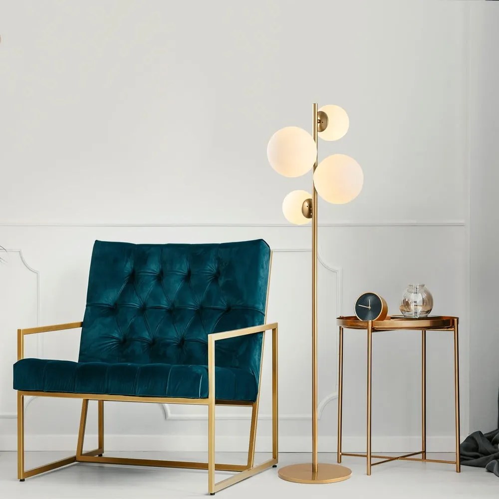 Biała/w kolorze mosiądzu lampa stojąca ze szklanym kloszem (wysokość 162 cm) Fazli – Opviq lights