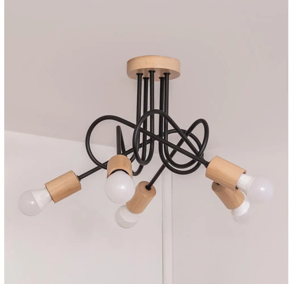 Žyrandol przysufitowy OXFORD 5xE27/15W/230V sosna/czarny