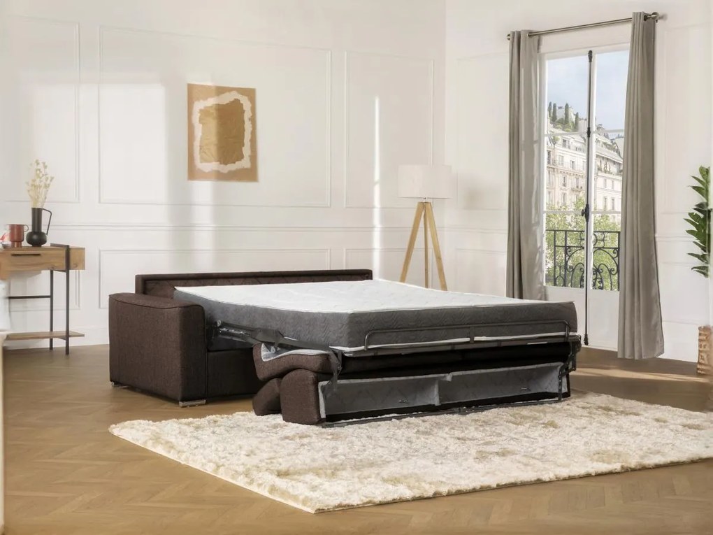 Kanapa 2-osobowa z ekspresowym mechanizmem rozkładania z tkaniny VIZIR - Kolor: brązowy - Miejsce do spania: 120 cm - Materac 22 cm