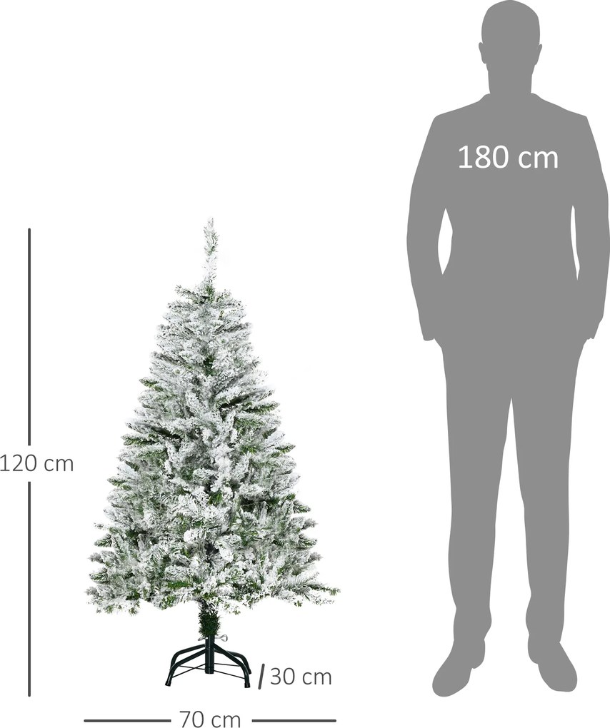 HOMCOM Sztuczna Choinka z Efektem Śniegu, Trudnopalna, Konstrukcja na Zawiasach, Zielony/Biały | Aosom PL