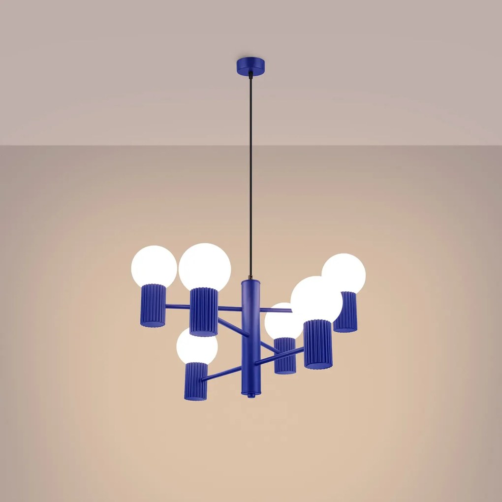 Żyrandol HALO 6 ultramaryna ryflowany SOLLUX  LIGHTING