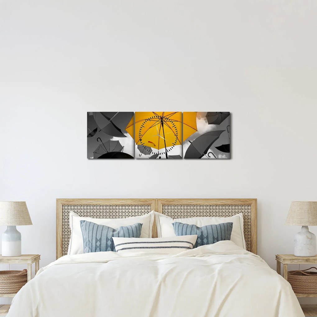 Obraz żółtego parasola (z zegarem) (90x30 cm)