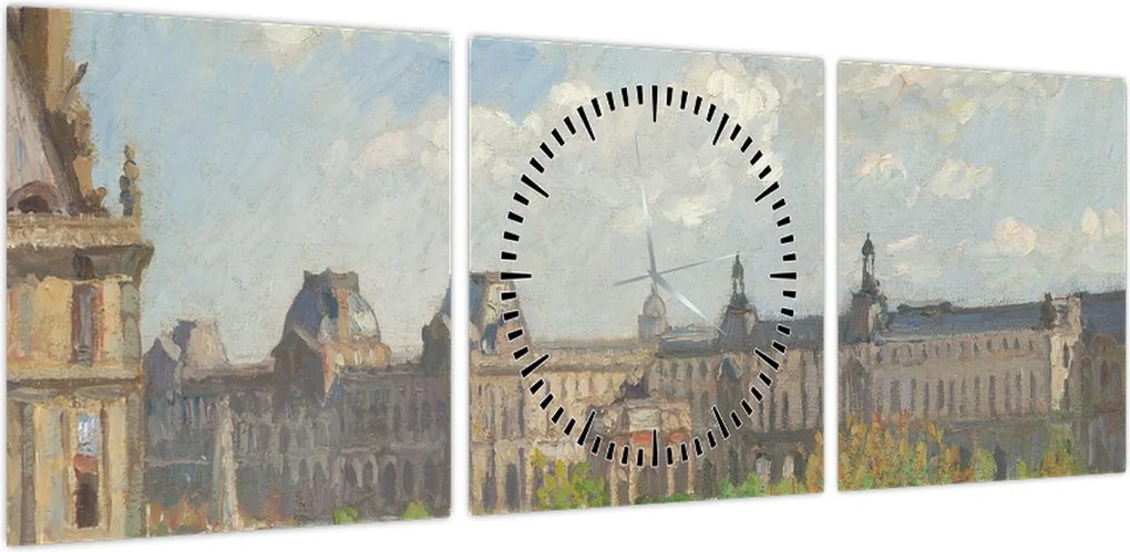 Obraz - Camille Pissarro, Place du Carrousel, Paris, reprodukcje (z zegarem) (90x30 cm)