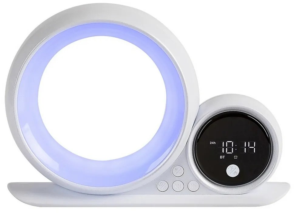 Rabalux 76109 dekoracyjna lampa stołowa Wakeway, z głośnikiem, RGB, zegarem i budzikiem