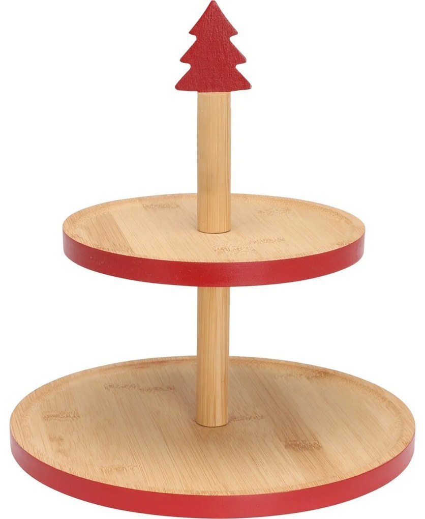 Patera bambusowa na ciastka, 2 poziomy, czerwony