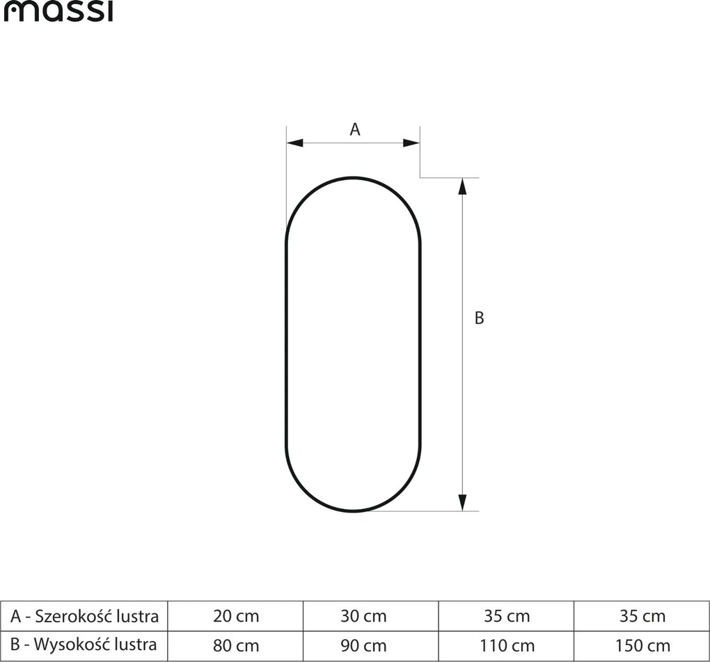 Lustro owalne bez ramy oszlifowane obracalne z podświetleniem PLATAN Slim LED | Różne rozmiary | Różne kolory : Kolor tafli szkła - Brąz, Rozmiar - 20 x 80 cm