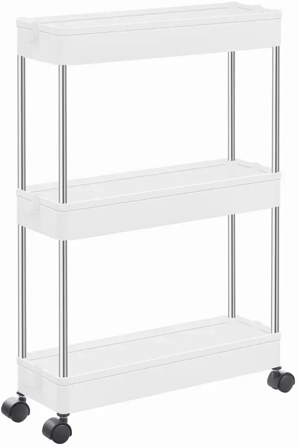 Wąski Regał Biały Na Kółkach Z 3 Półkami Z6-E08