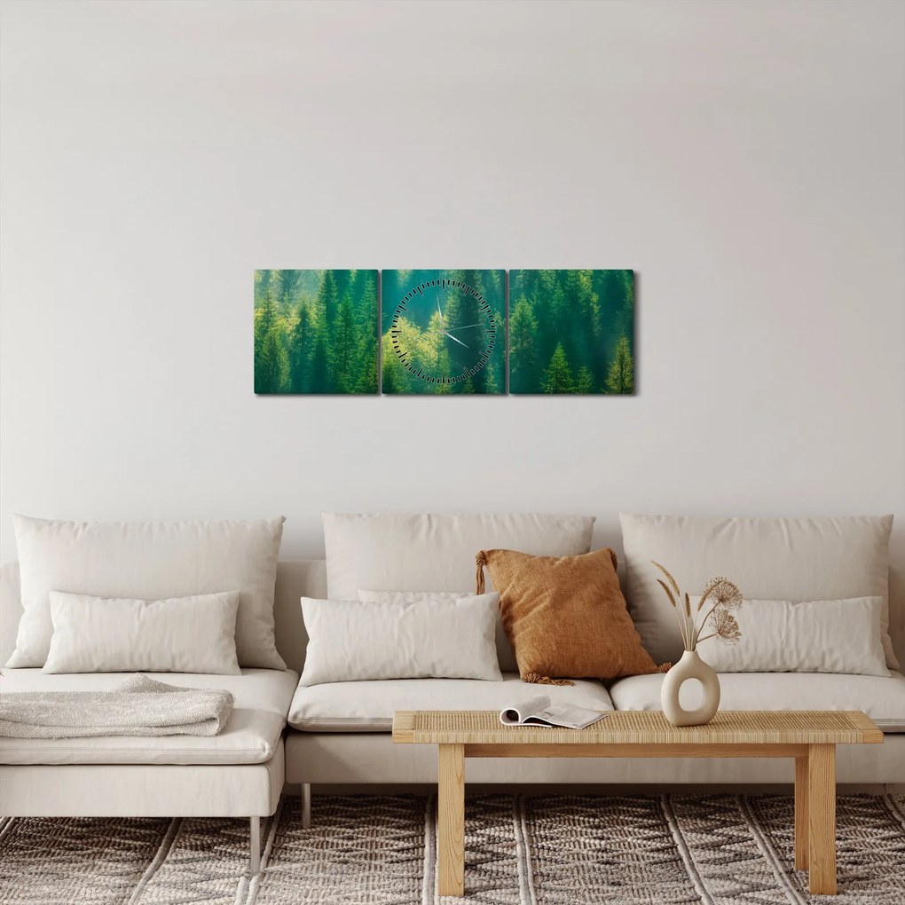 Obraz - Las sosnowy (z zegarem) (90x30 cm)