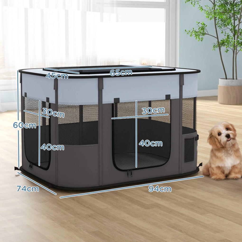 PawHut Składany wybieg dla zwierząt domowych, z torbą do przechowywania, dla szczeniąt i kociąt, do użytku wewnętrznego i zewnętrznego, Szary | Aosom PL