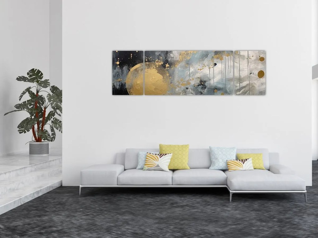 Obraz - Abstrakcja ze złotą kulą (170x50 cm)