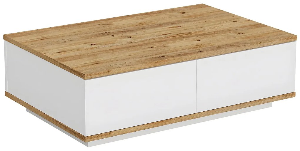 Stolik kawowy z 2 drzwiczkami - Jasny naturalny i biały - LOTULA