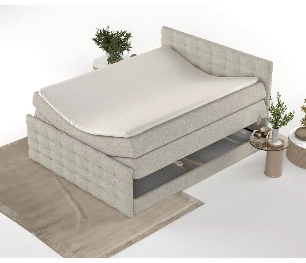 Beżowe łóżko boxspring ze schowkiem 160x200 cm Blend – Maison de Rêve