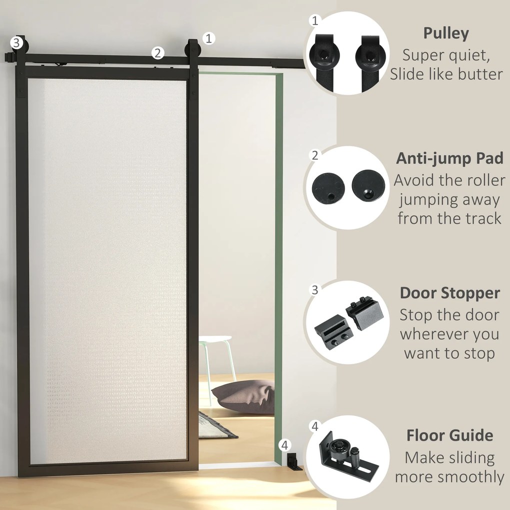 HOMCOM Zestaw do drzwi przesuwnych, ciche i płynne przesuwanie, do ścian drewnianych i betonowych, 183cm, stal, czarny