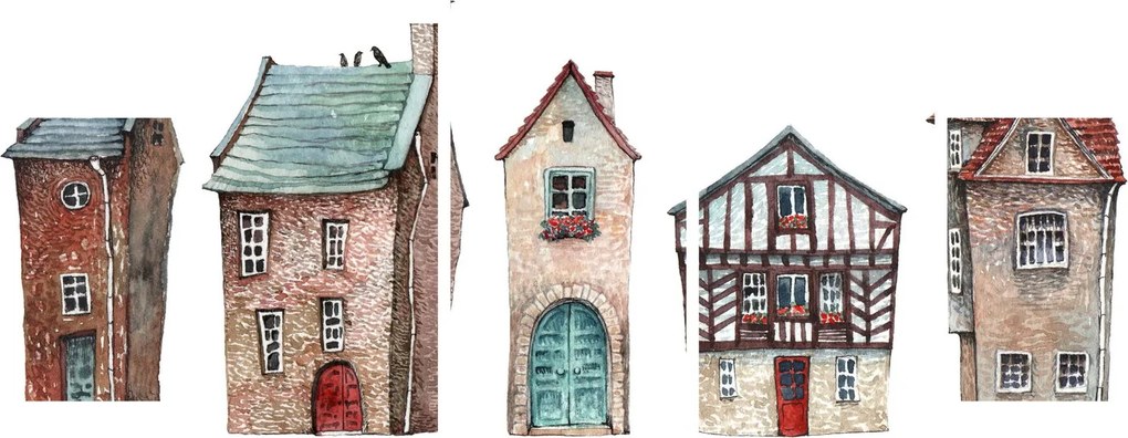 Obraz - Domy akwarelowe (125x70 cm)