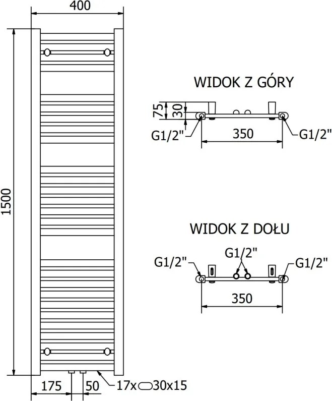 Mexen Hades grzejnik elektryczny 1500 x 400 mm, 600 W, czarny - W104-1500-400-2600-70