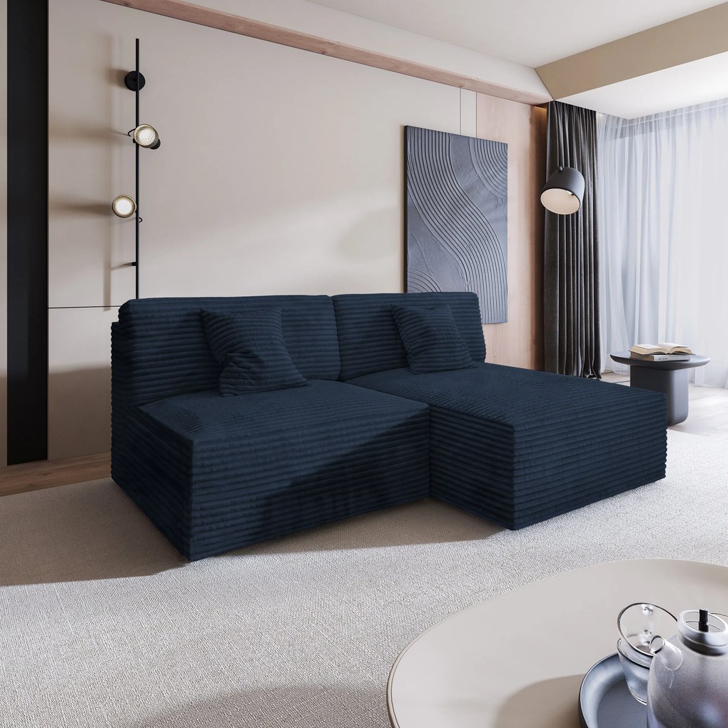 Masseno Narożnik FIORO z funkcją spania i pojemnikiem na pościel Narozniki L, Rozkładana sofa - Niebieski, TILIA 77