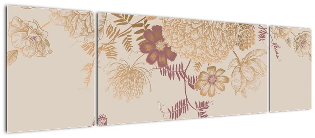 Obraz - Vintage kwiaty i motyle (170x50 cm)