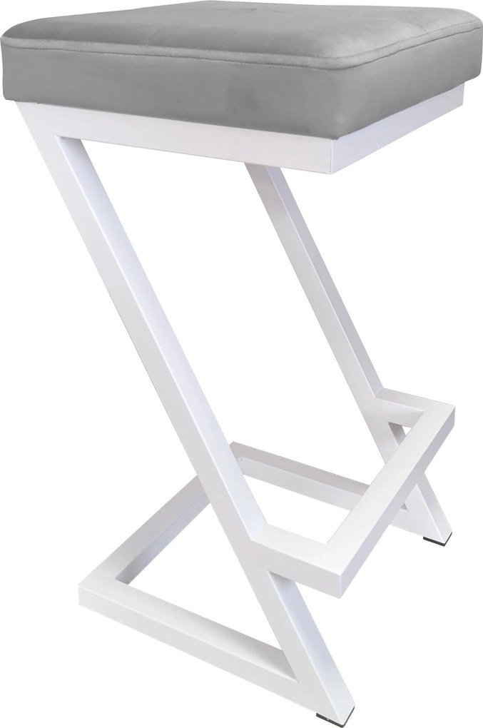 Hoker ZETA krzesło barowe tkanina Welur podstawa metalowa LOFT : Kolor Stelaża - Biały, Kolor tkaniny - VELVET - MG17