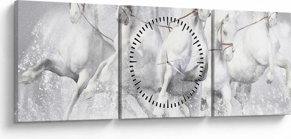 Obraz - Ilustracja przedstawiająca konie wyścigowe (z zegarem) (90x30 cm)