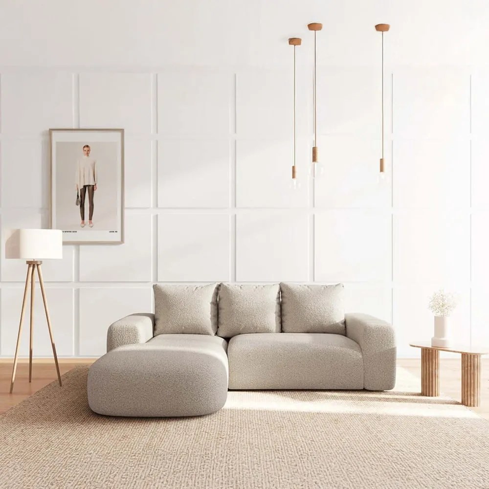 Beżowy narożnik z materiału bouclé (lewostronny/z szezlongiem) Monce – Rodier