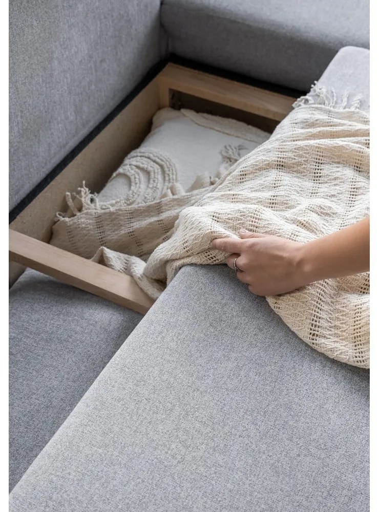 Jasnoszara rozkładana sofa w kształcie litery "U" Miuform Scandic Lagom, prawostronna